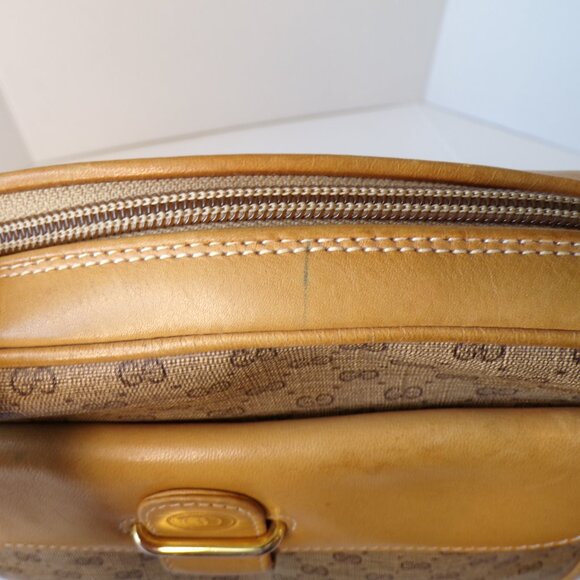 Authentic Gucci Shoulder Bag Vintage Leather Monogram Canvas Signature Purse - Picture 8 of 14